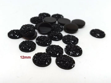CA190 - 10 pcs Druzy Resin Embellishment Cabochons Black - 12mm- Dome Circle