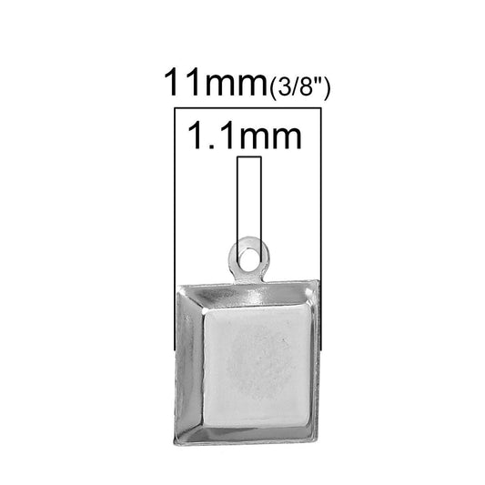 P854 - 100 pcs. 304 Stainless Steel Square Posts Settings Bezels Cabochons Pendants - 8x8mm Glue Pad Setting - Hypoallergenic! Bezel Trays