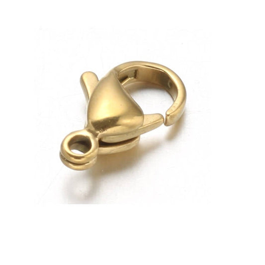 CL163A - 50 pcs. 304 Stainless Steel Lobster Clasps - 12mm x 8mm - Claw Clasps - Gold Plated