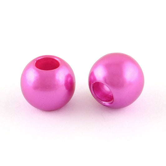 BD572 - 100 pcs Pink Fuchsia Smooth ABS Plastic Ball Spacer Beads - 12mm - Large Hole: 5mm - Fits European Cords and Paracord!