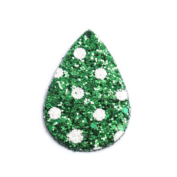 P1192 - 10 pcs. Green Glitter Faux Leather Dangle Charms Pendants - Teardrop - 56mm (2.2") - Great for Light Earrings - Double-Sided - Polka Dots