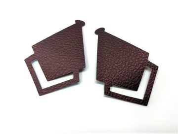 P396 - 10 pcs. Metallic Brown Faux Leather Textured Dangle Charms Pendants - Diamond Teardrop - 58mm (2.3") -Great for Light Earrings or Dangles!