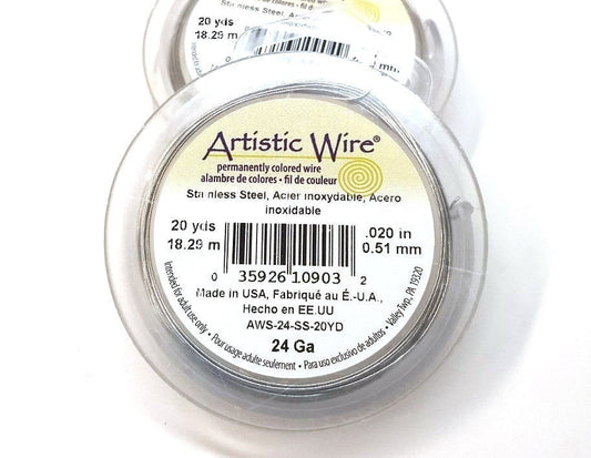 B087 - 1 Roll - 20yds (18.29M) - Stainless Steel Silver Tone Craft Wire Cord - 0.02" (0.51mm) - 24 Gauge - Tarnish Resistant! Made in the USA!