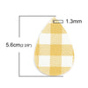 P1088 - 10 pcs Yellow and White Faux Leather Dangle Pendants - Teardrop - Gingham Pattern - 56mm (2.2") -Great for Earrings or Dangles! Double-Sided