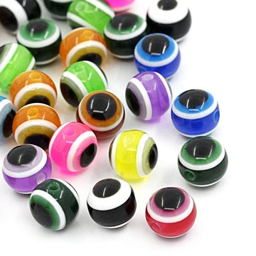 BD496A - 100 pcs Round Resin Evil Eye Striped Spacer Beads - 8mm - Assortment - Hole Size: 1.6mm