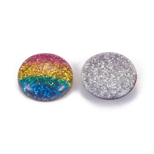 CA911 - 10 pcs Druzy Resin Embellishment Cabochons - 16mm - Glitter Style - Stripes - Blue, Yellow and Pink - 4.3mm Thick