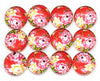 CA786 - 10 pcs Circle Flower Glass Round Dome Seals Tiles Cabochons - 12mm - Pink Rose with Red Background