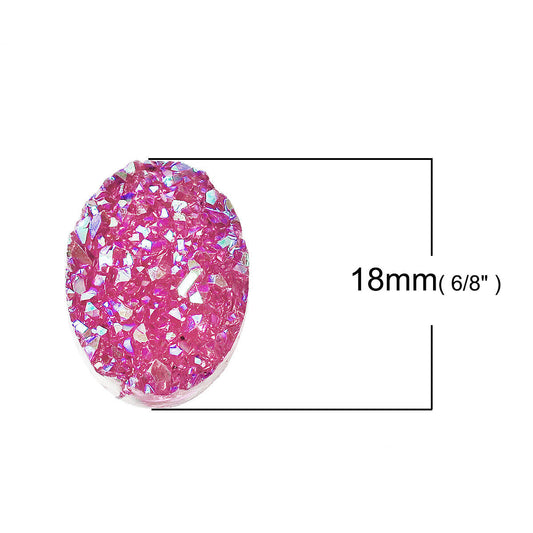 CA393 - 10 pcs Druzy Resin Embellishment Oval Cabochons Hot Pink Fuchsia - 18x13mm - 18mm x 13mm