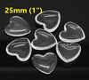 CA921 - 10 pcs. Heart Clear Round Glass Dome Seals Tiles - 25mm (1 in) - 6mm Thick