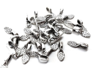 P2229 - 100 pcs. Antique Silver Tone Small Spoon Tag Glue On Bails - 16mm x 5.5mm - Hole Size: 2.5mm x 4.5mm