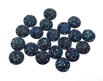 CA612 - 10 pcs Druzy Resin Embellishment Cabochons Blue Steel - 12mm - Dome Circle