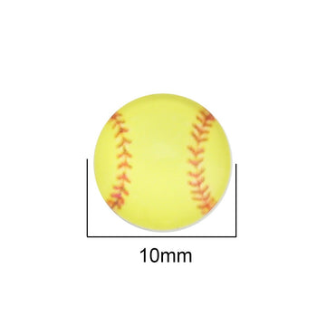 CA733 - 10 pcs Circle Softball Ball Sports Glass Round Dome Seals Tiles Cabochons - 10mm