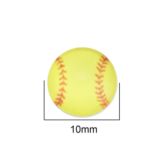 CA733 - 10 pcs Circle Softball Ball Sports Glass Round Dome Seals Tiles Cabochons - 10mm