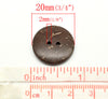 BU015 -100 pcs Coconut Buttons- 20mm (0.79") - 2 holes - Brown