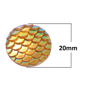 CA465 - 10 pcs Mermaid Fish Scales Resin Carved Embellishment Cabochons Orange AB - 20mm (3/4 in)