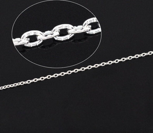 N129 - 10M (32.8 Ft) - Silver Plated Chain Link - 3mm x 2mm - Textured