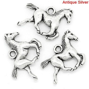 P202 – 10 pcs. Antique Silver Horse Charms Pendants – 15mm x 19mm – Double Sided