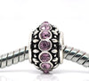 BD401 - 10 pcs Antique Silver Oval Light Purple Mauve Pink Rhinestone Rondelle Spacer Beads - 11mm - Fits European Cords!