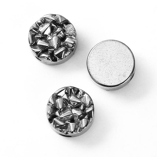 CA510 - 10 pcs. Druzy Synthetic Hematite Embellishment Cabochons Silver Tone - 10mm - Circle - Grade B - Able to be used as beads! - Hole Size: 1mm