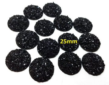 CA638 - 10 pcs Druzy Resin Embellishment Cabochons Black - 25mm (1 inch) - Dome