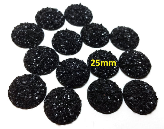 CA638 - 10 pcs Druzy Resin Embellishment Cabochons Black - 25mm (1 inch) - Dome