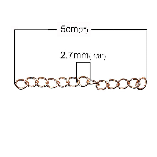 N163 - 100 pcs. - Rose Gold Plated Extender Extension Chain Links Tails - 2 inch each - 50x4mm