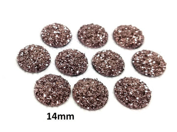 CA680 - 10 pcs Druzy Resin Embellishment Cabochons Champagne Rose Gold - 14mm - Dome Circle