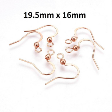 E747 - 50 pcs (25 pairs) 304 Stainless Steel Rose Gold Flat Earring Hooks - 19.5mm x 16mm - High Quality! Hole Size: 2mm