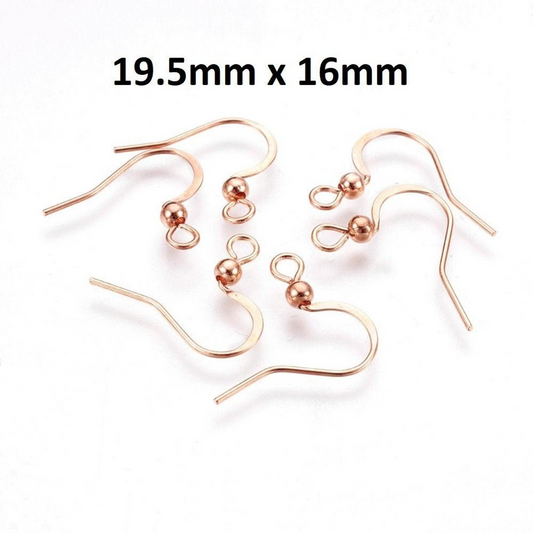 E747 - 50 pcs (25 pairs) 304 Stainless Steel Rose Gold Flat Earring Hooks - 19.5mm x 16mm - High Quality! Hole Size: 2mm