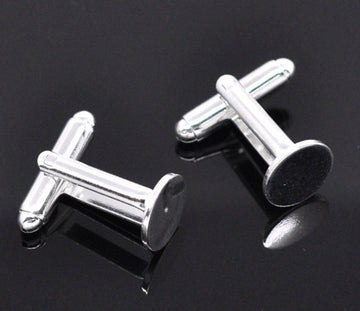 CU048 - Lot of 10 Silver Plated Cuff Links (5 pairs) - 10mm Glue Pad