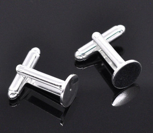 CU048 - Lot of 10 Silver Plated Cuff Links (5 pairs) - 10mm Glue Pad