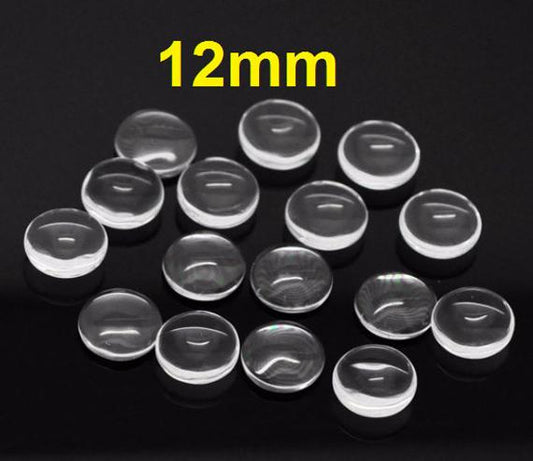 CA551 - Lot of 100 Circle Clear Round Glass Dome Seals Tiles - 12mm