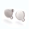 E492 - 10 pcs. (5 pairs) 304 Stainless Steel Silver Tone Earring Posts/Bases/Studs/Settings - 12.5mm x 10mm - 10mm Diameter - Hole Size: 1.4mm