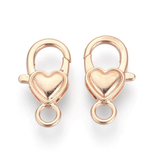 CL142 - 20 pcs. Rose Gold Heart Lobster Clasps - 27mm x 15mm - Claw Clasps