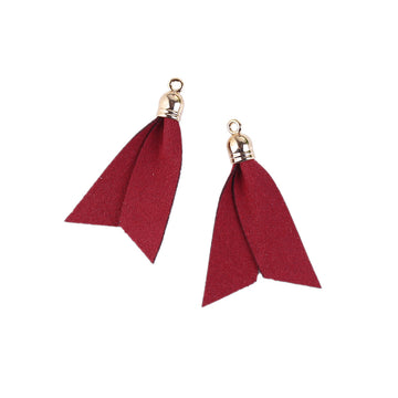 P450 - 8 pcs. Red Faux Leather Tassel Dangle Charms Pendants - Golden - 5.2cm (2.05") x 3.3cm (1.3") - Great for Light Earrings and Dangles!