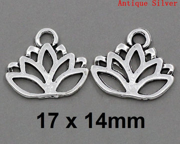 P780 - 50pcs. Antique Silver Lotus Flower Charms Pendants - 17 x 14mm