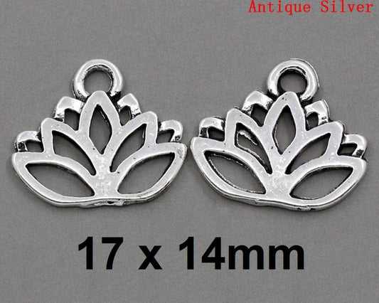 P780 - 50pcs. Antique Silver Lotus Flower Charms Pendants - 17 x 14mm