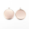 P018 - 10 pcs. 304 Stainless Steel Circle Round Bezel Pendant Tags Trays - 18mm Glue Pad Setting - Rose Gold - Tarnish Resistant!