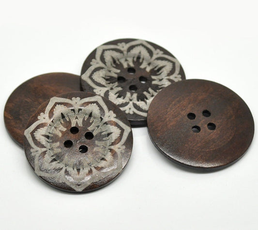 BU022 - 10 pcs Extra Large Wood Buttons - 60mm - 4 holes - Design C
