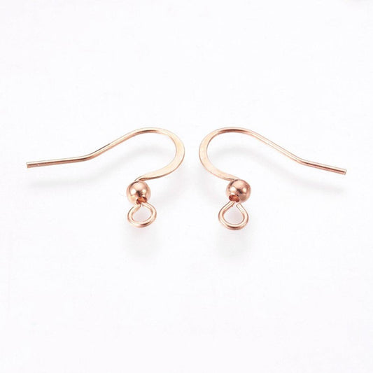 E747 - 50 pcs (25 pairs) 304 Stainless Steel Rose Gold Flat Earring Hooks - 19.5mm x 16mm - High Quality! Hole Size: 2mm