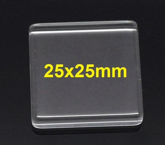 CA285 - 10 pcs. Square Clear Glass Dome Seals Tiles - 25mm (1 in)
