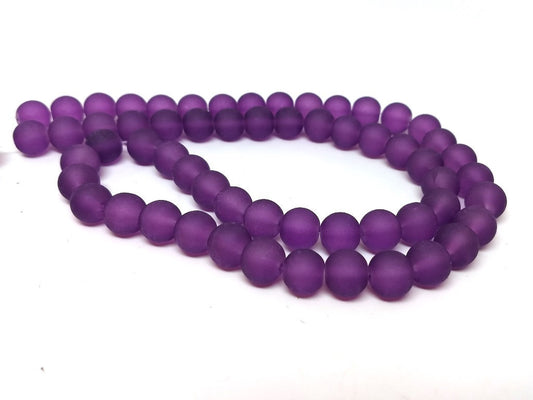 BD624 - 8mm Dark Purple Frosted Glass Round Beads - 15" strand (40cm) - Approx 50 beads per strand - Hole Size: 1.3mm