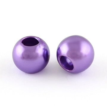 BD573 - 100 pcs Purple Smooth ABS Plastic Ball Spacer Beads - 12mm - Large Hole: 5mm - Fits European Cords and Paracord!