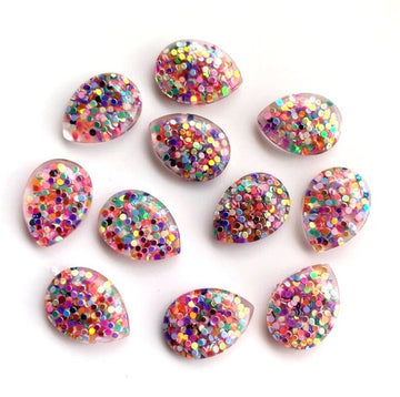 CA980 - 10 pcs Druzy Resin Embellishment Cabochons - 18mm x 13mm - Glitter Style - Rainbow - Multicolor - Teardrop