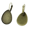 E215 - 10 pcs. Antique Bronze Earring Clips Settings Lever Back Bezels Cabochons - 25mm x 18mm Glue Pad Setting - Teardrop