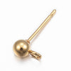 E385 - 10 pcs. (5 pairs) 304 Stainless Steel Earring Ball Posts Settings with Loop - 16mm x 8mm - 24K Gold Plated- 5mm Ball Diameter - Stoppers Included!