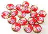 CA786 - 10 pcs Circle Flower Glass Round Dome Seals Tiles Cabochons - 12mm - Pink Rose with Red Background
