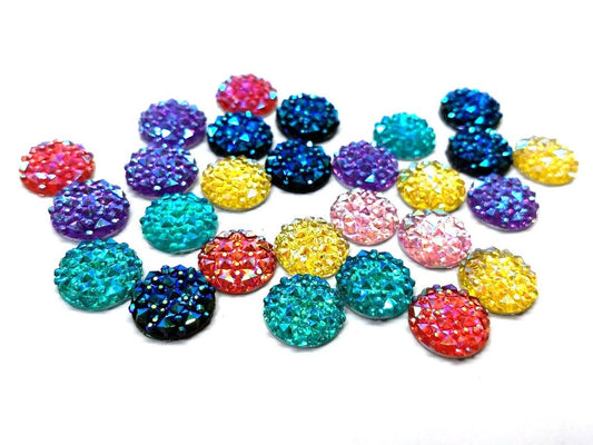 CA1024 - 10 pcs Druzy Resin Embellishment Cabochons - 12mm (1/2 in) - Shimmer Style - Assortment - Multicolor