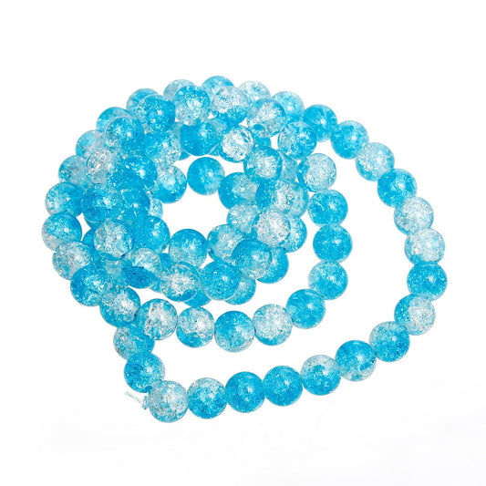 BD292 - 10mm - 80 pcs Blue Clear Crackle Glass Round Beads - 31.5 inch strand - Hole Size: 1.3mm