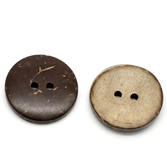 BU015 -100 pcs Coconut Buttons- 20mm (0.79") - 2 holes - Brown